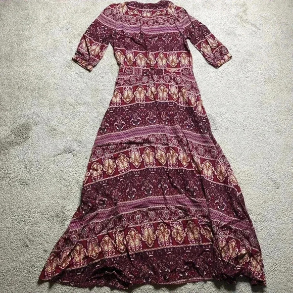 Le Salty Label Maxi Dress Boho Gypsy Button Front V Neckline Short Sleeves - Picture 10 of 10